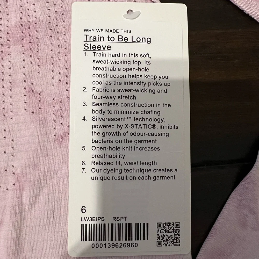 NWT Lululemon Train To Be Long Sleeve top pink/white tie dye RSPT size 6 - Picture 10 of 10